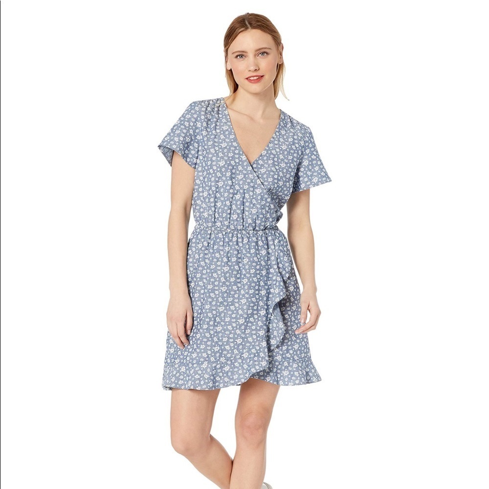 J. Crew Mercantile Floral Chambray Faux Wrap Dress